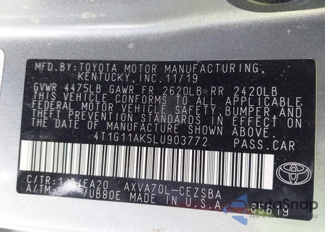 2020 Toyota Camry Se z USA, uszkodzony, nr VIN 4T1G11AK5LU903772